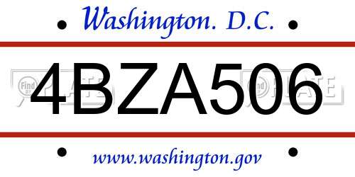 4BZA506 District Of Columbia License Plate