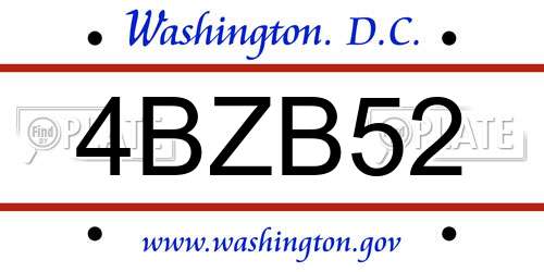 4BZB52 District Of Columbia License Plate