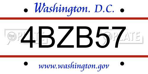 4BZB57 District Of Columbia License Plate