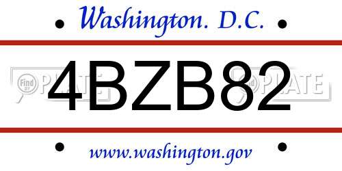 4BZB82 District Of Columbia License Plate