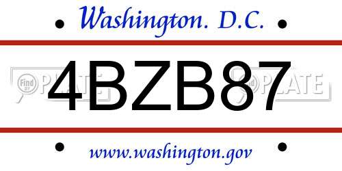 4BZB87 District Of Columbia License Plate
