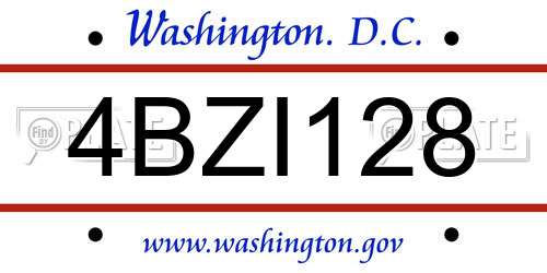4BZI128 District Of Columbia License Plate