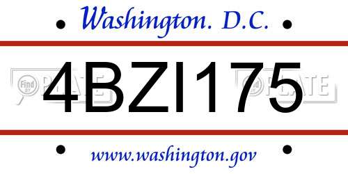 4BZI175 District Of Columbia License Plate