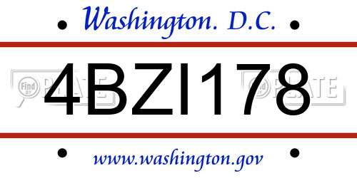 4BZI178 District Of Columbia License Plate