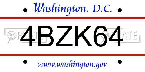 4BZK64 District Of Columbia License Plate