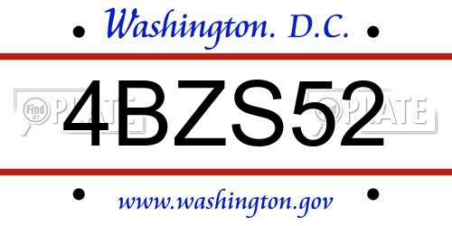4BZS52 District Of Columbia License Plate