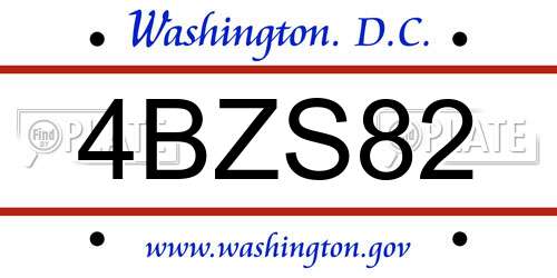 4BZS82 District Of Columbia License Plate