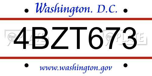 4BZT673 District Of Columbia License Plate