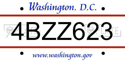4BZZ623 District Of Columbia License Plate
