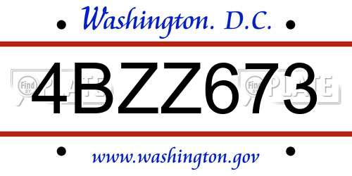 4BZZ673 District Of Columbia License Plate