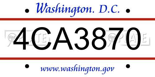 4CA3870 District Of Columbia License Plate