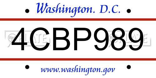 4CBP989 District Of Columbia License Plate
