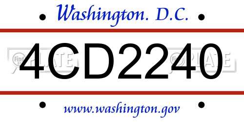 4CD2240 District Of Columbia License Plate