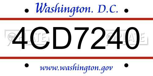 4CD7240 District Of Columbia License Plate