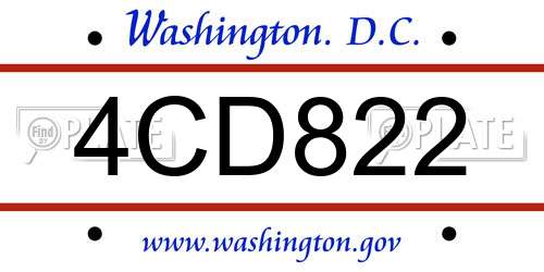 4CD822 District Of Columbia License Plate