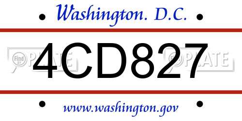 4CD827 District Of Columbia License Plate