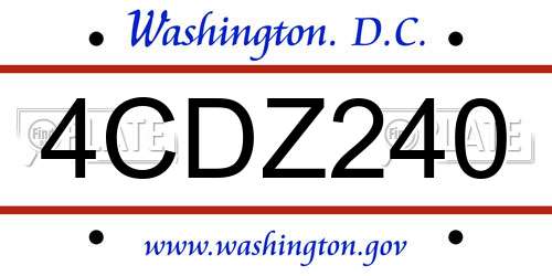 4CDZ240 District Of Columbia License Plate