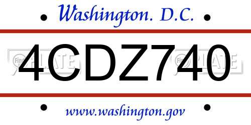 4CDZ740 District Of Columbia License Plate