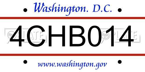 4CHB014 District Of Columbia License Plate