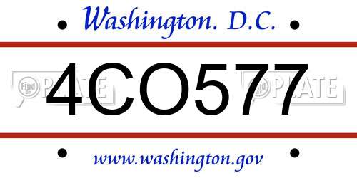 4CO577 District Of Columbia License Plate