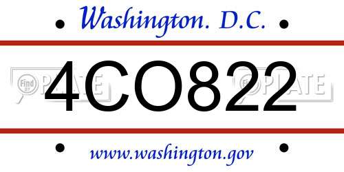 4CO822 District Of Columbia License Plate