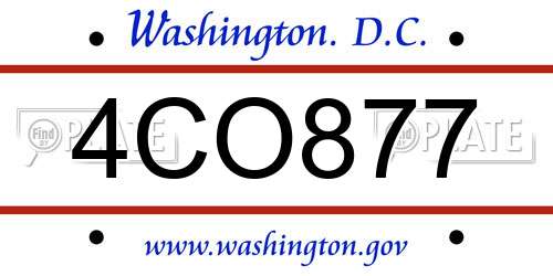 4CO877 District Of Columbia License Plate