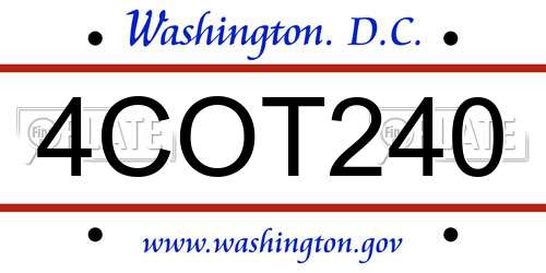 4COT240 District Of Columbia License Plate