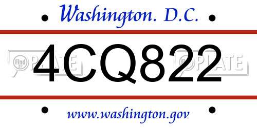 4CQ822 District Of Columbia License Plate