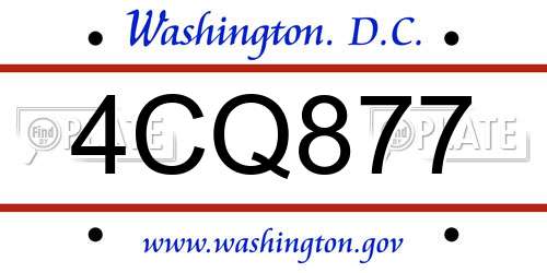 4CQ877 District Of Columbia License Plate