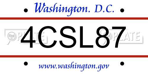 4CSL87 District Of Columbia License Plate