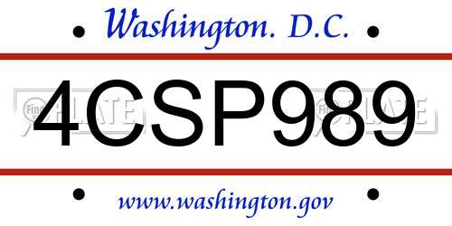 4CSP989 District Of Columbia License Plate
