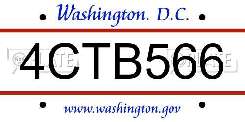 4CTB566 District Of Columbia License Plate