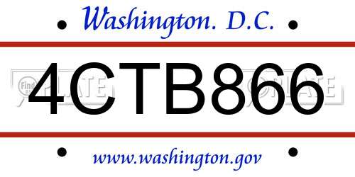 4CTB866 District Of Columbia License Plate