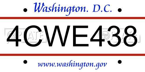 4CWE438 District Of Columbia License Plate