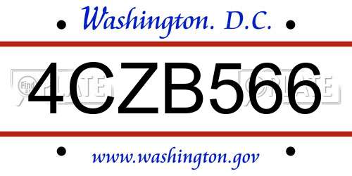 4CZB566 District Of Columbia License Plate