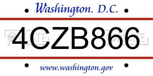 4CZB866 District Of Columbia License Plate