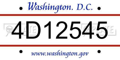 4D12545 District Of Columbia License Plate