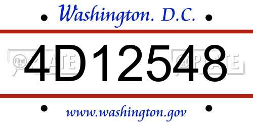 4D12548 District Of Columbia License Plate