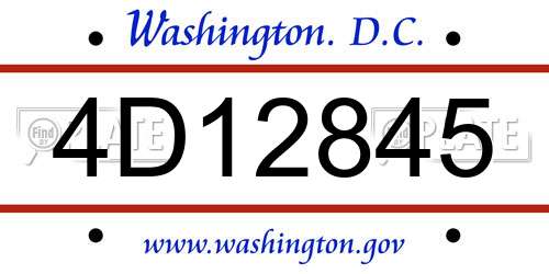 4D12845 District Of Columbia License Plate