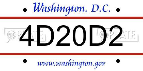 4D20D2 District Of Columbia License Plate