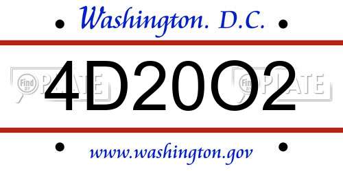 4D20O2 District Of Columbia License Plate