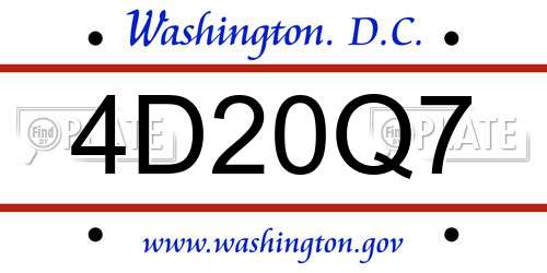 4D20Q7 District Of Columbia License Plate