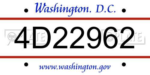 4D22962 District Of Columbia License Plate