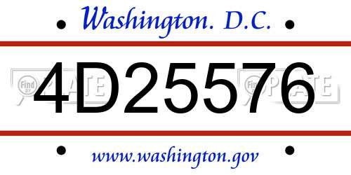4D25576 District Of Columbia License Plate