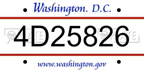 4D25826 District Of Columbia License Plate