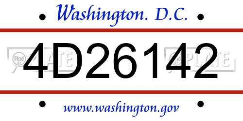 4D26142 District Of Columbia License Plate