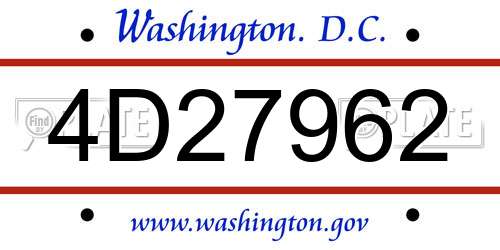 4D27962 District Of Columbia License Plate