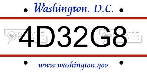 4D32G8 District Of Columbia License Plate