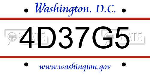 4D37G5 District Of Columbia License Plate