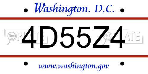 4D55Z4 District Of Columbia License Plate